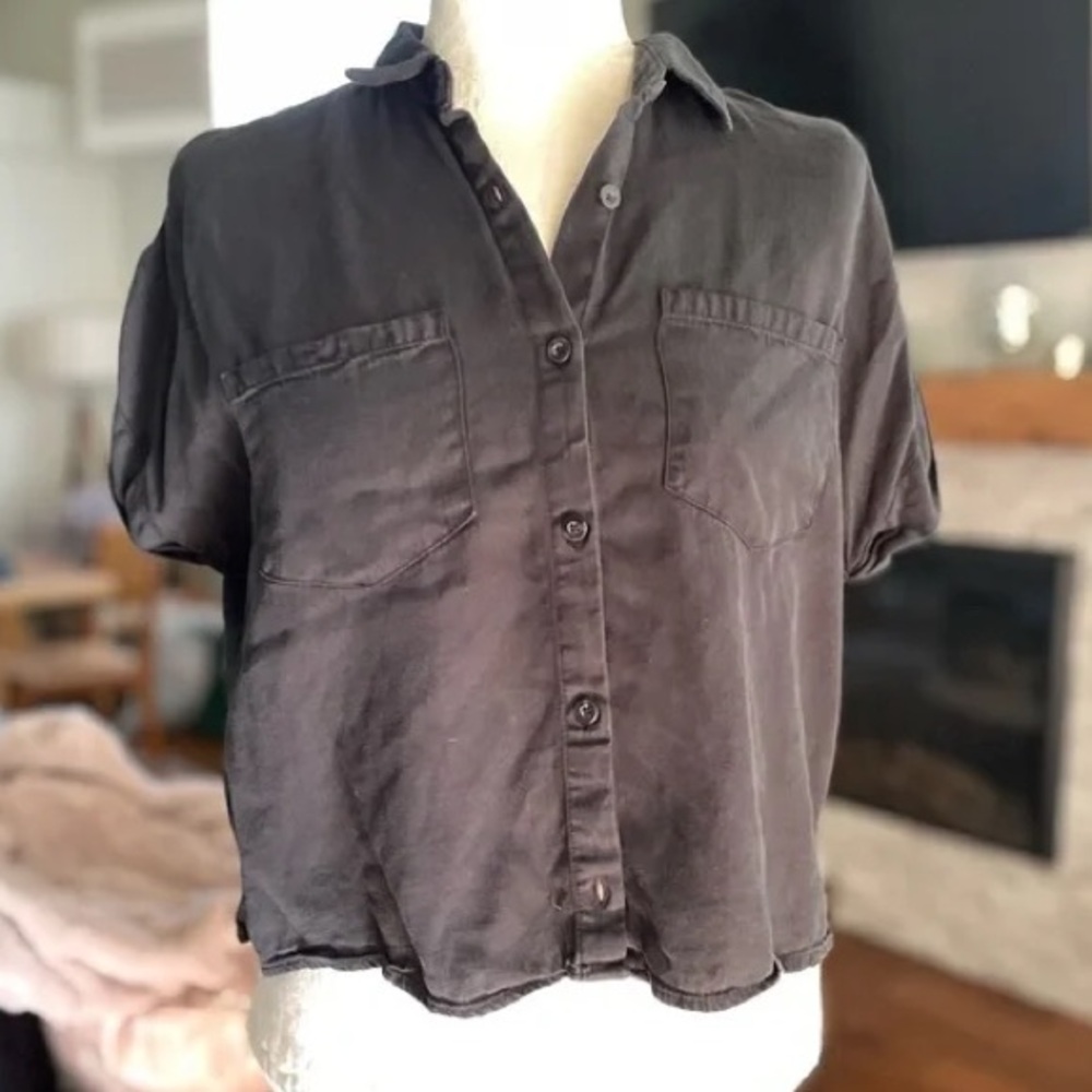 Thread and Supply Black Crop Short Sleeve Button-Up
